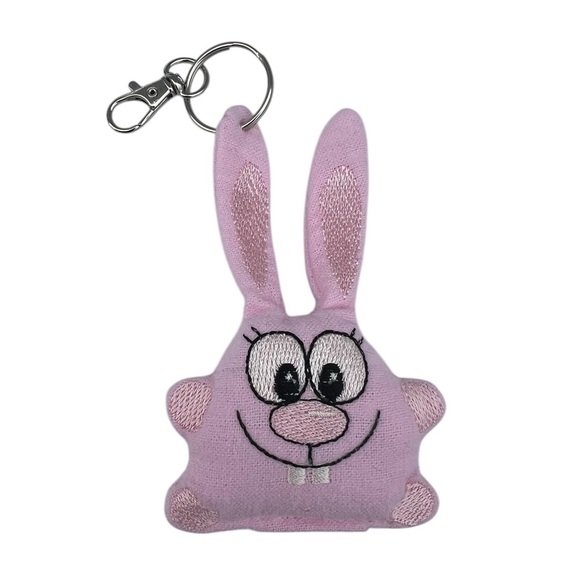 Hand Crafted Plush Keychain Stuffed Bunny Bag Charm Silver Key Ring Pink Blue - Picture 5 of 8